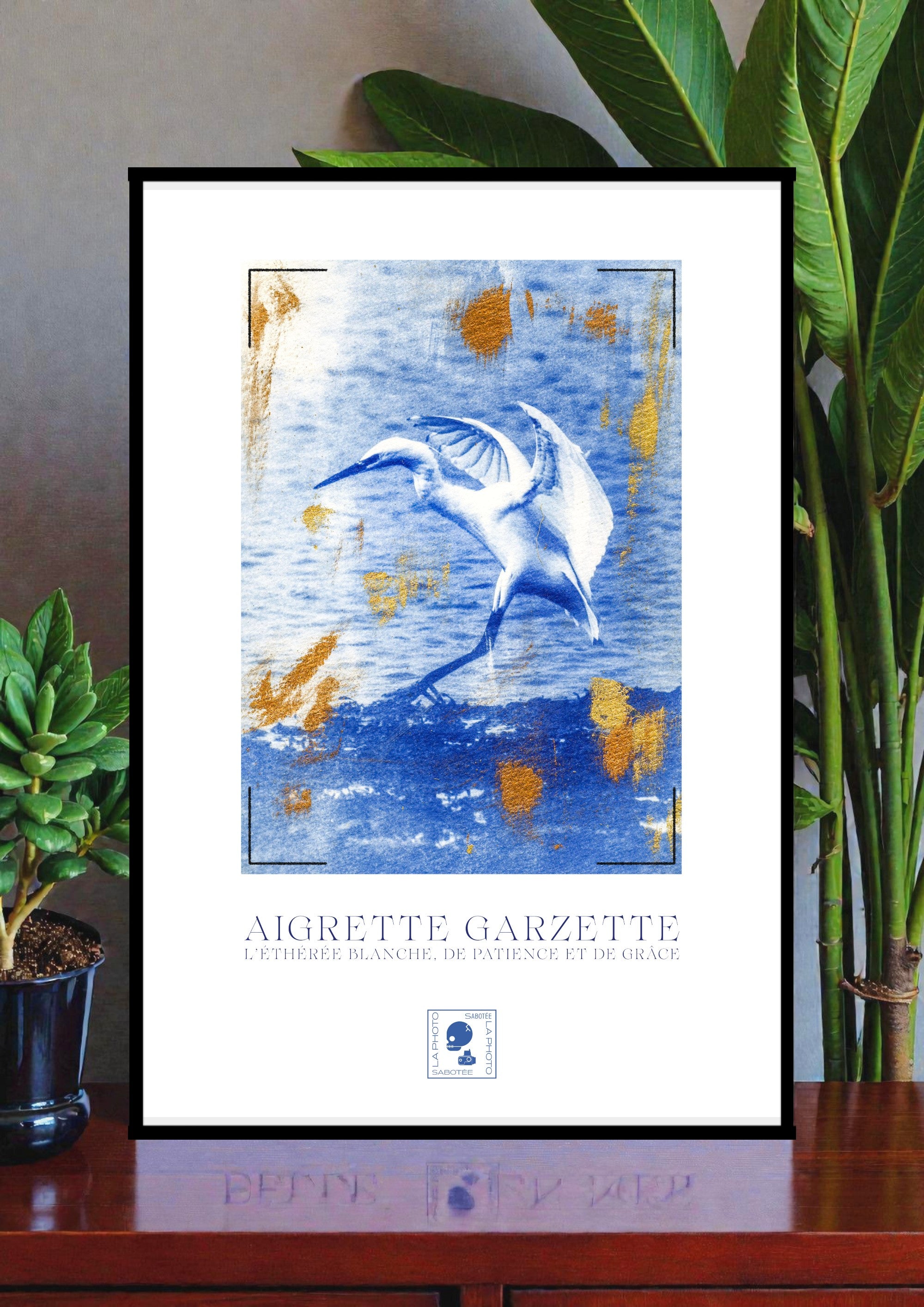 Affiche Cyanotypée (sans cadre) – aigrette garzette