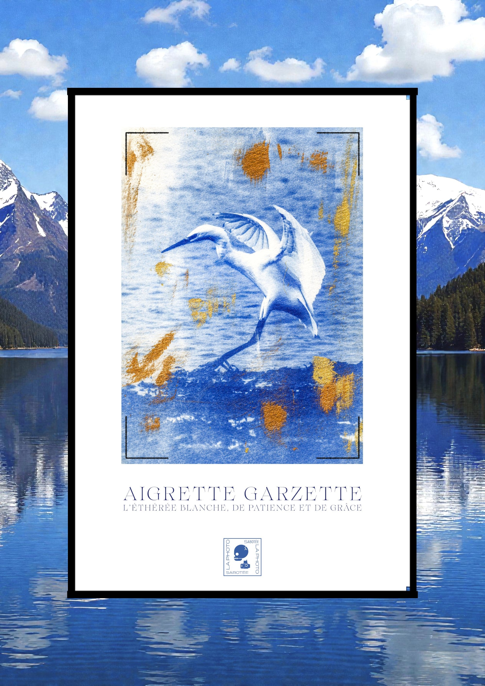 Affiche Cyanotypée (sans cadre) – aigrette garzette