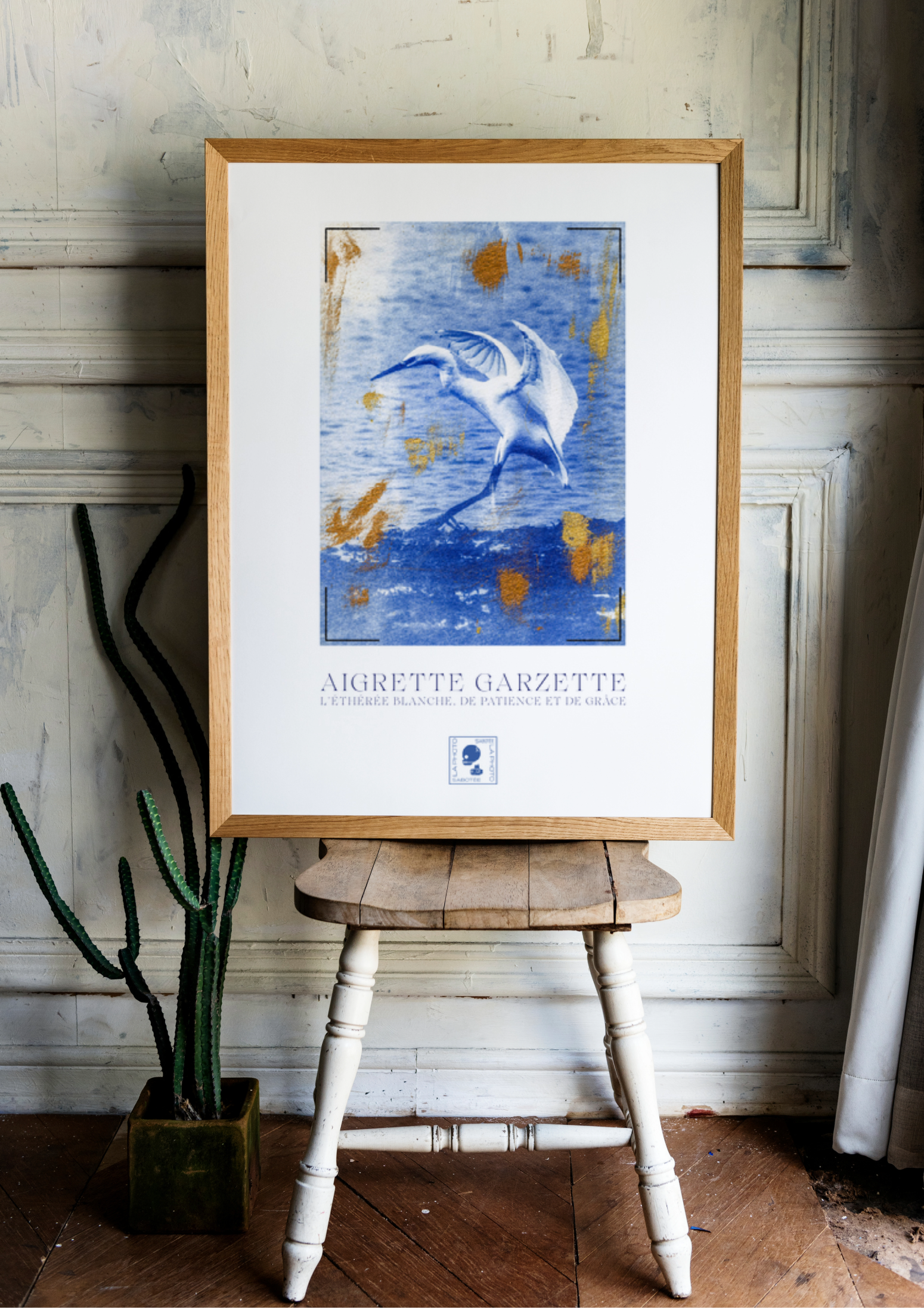 Affiche Cyanotypée (sans cadre) – aigrette garzette