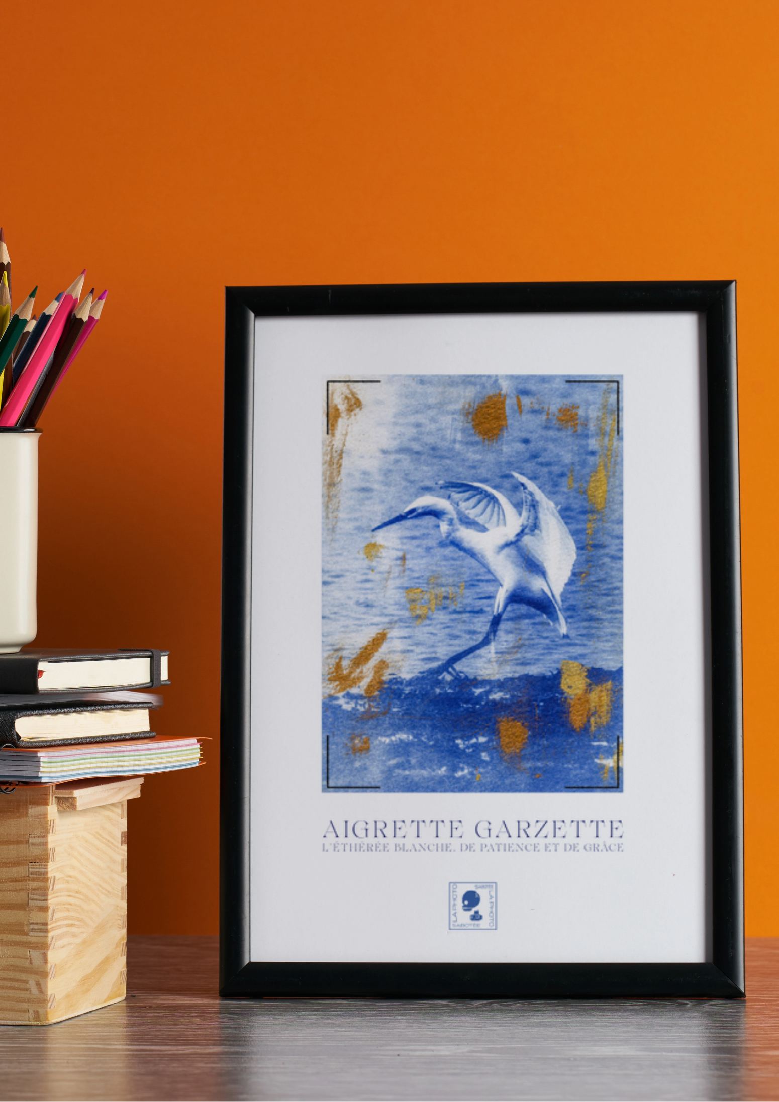 Affiche Cyanotypée (sans cadre) – aigrette garzette